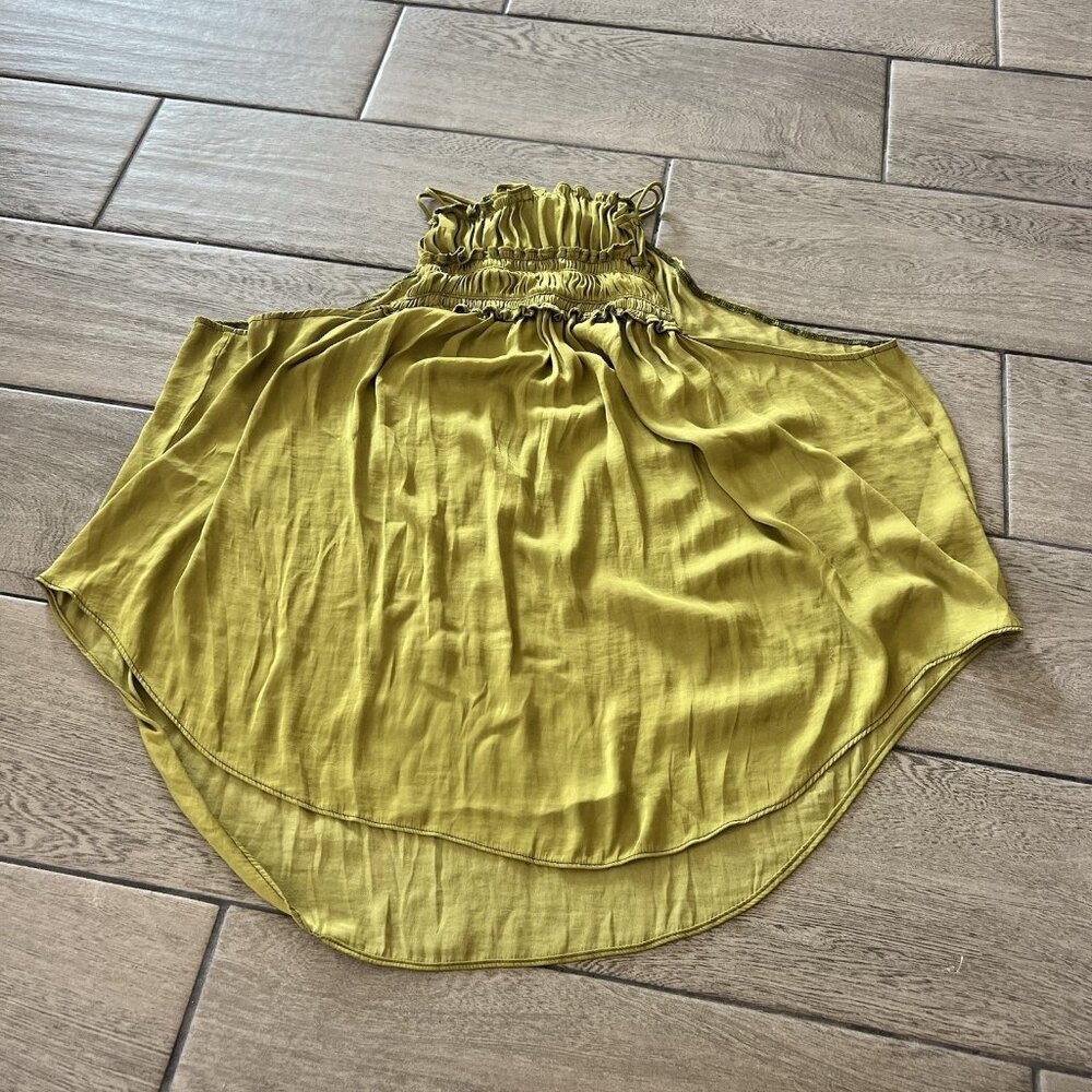 Free People Silky Ruched Olive Green Spaghetti Strap Tank Medium (246)